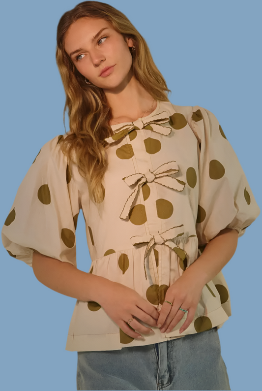 Polka Puff Sleeve Top