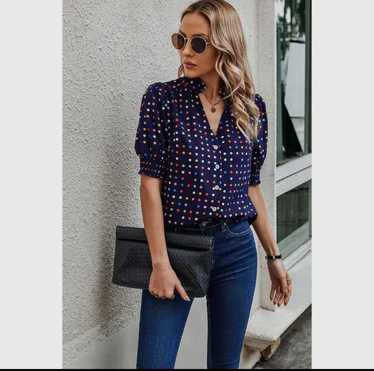 Navy Polka Dot Top