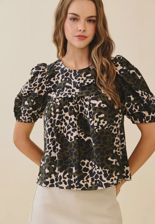 Olive Cheetah Top