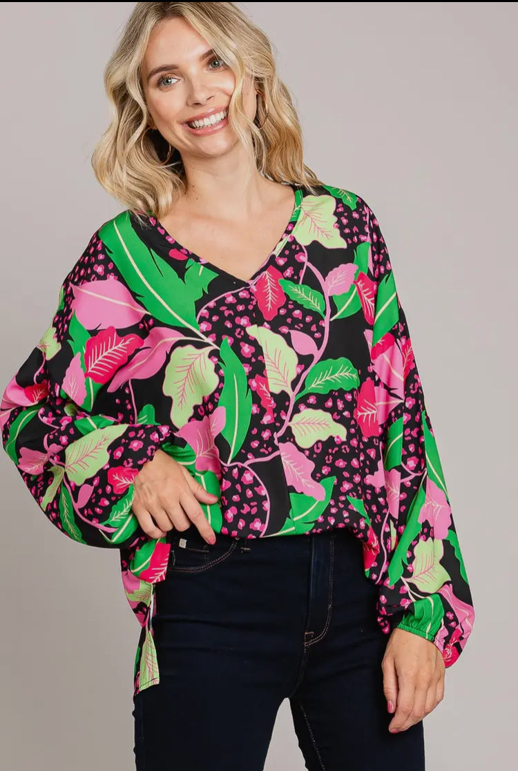 Floral V Neck Blouse