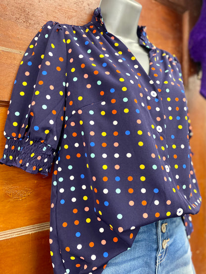 Navy Polka Dot Top