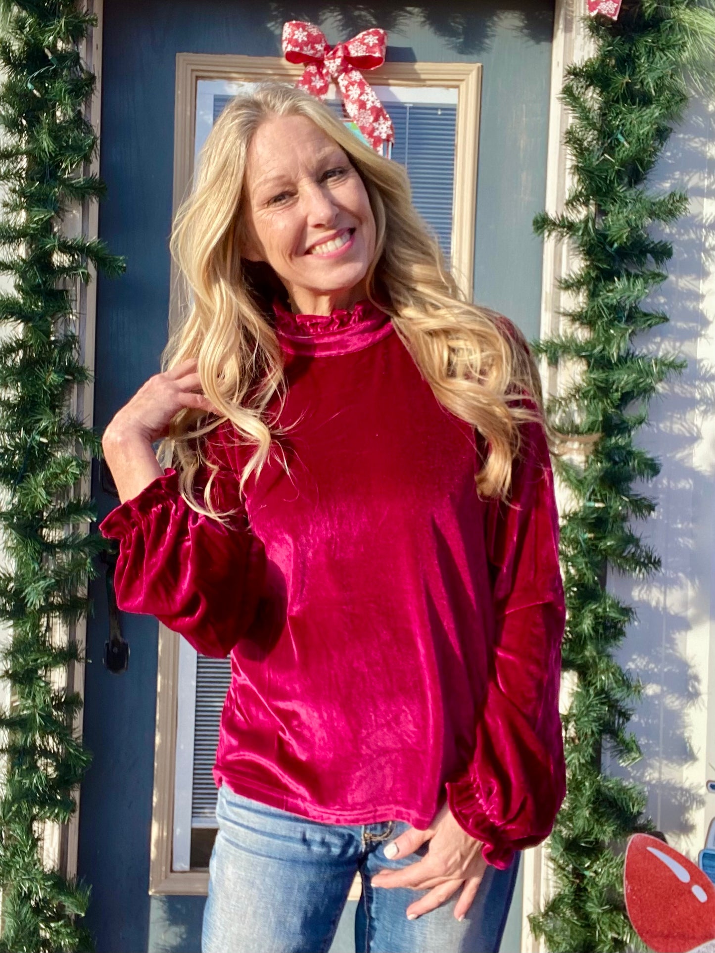 Puff Sleeve Velvet Top