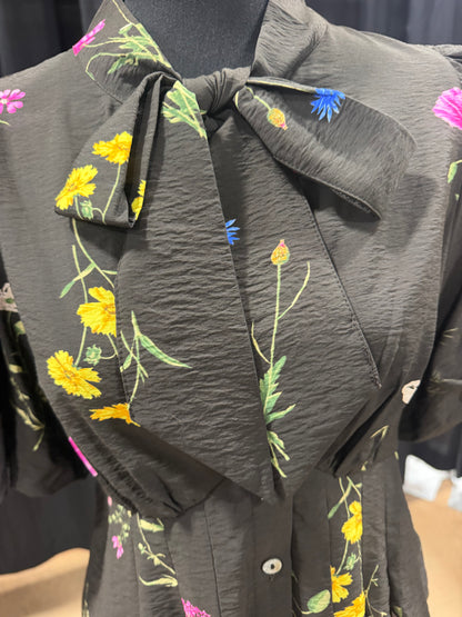 Floral Black Tie Top