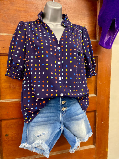 Navy Polka Dot Top