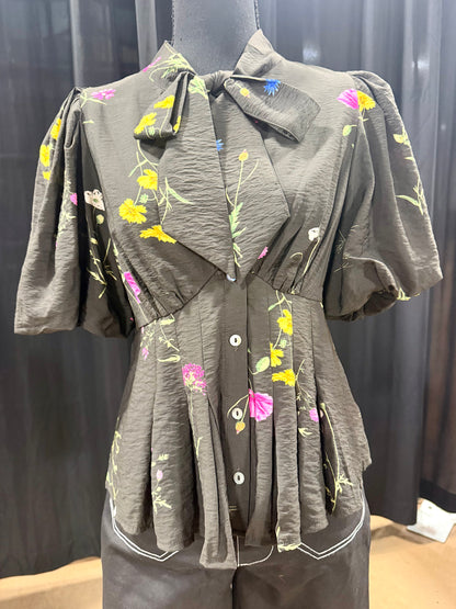 Floral Black Tie Top