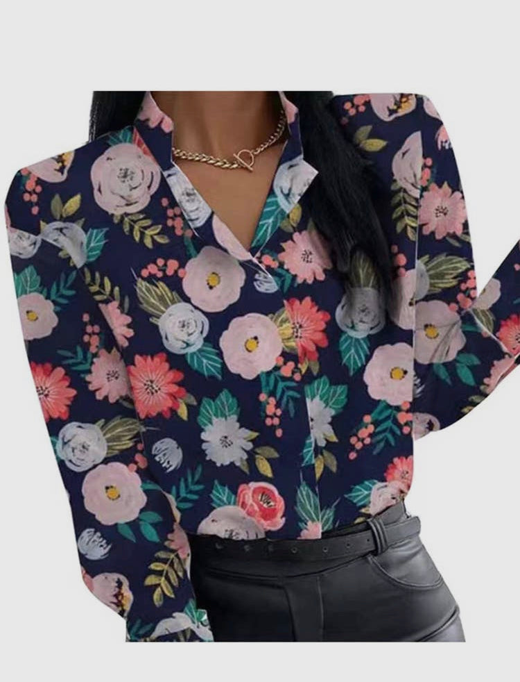 Navy Floral Blouse