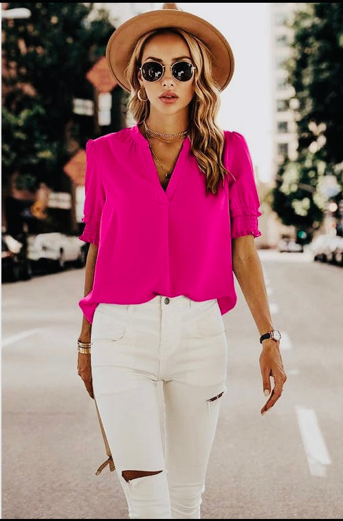 Hot Pink V Neck